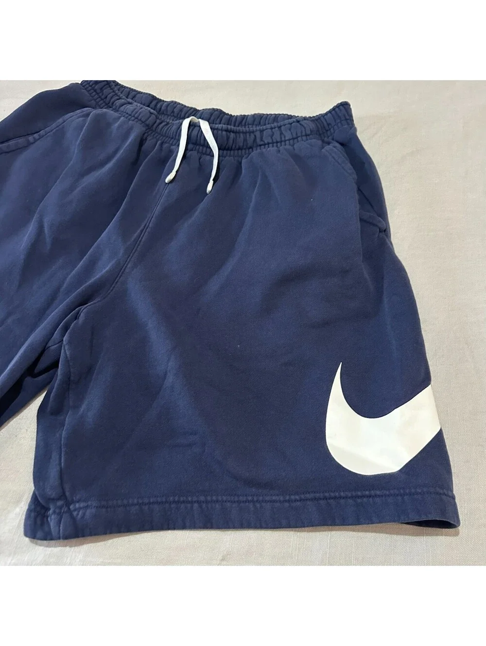 Nike Club Fleece Shorts Men XL Big Logo Navy Blue Big Swoosh Sweats Drawstring